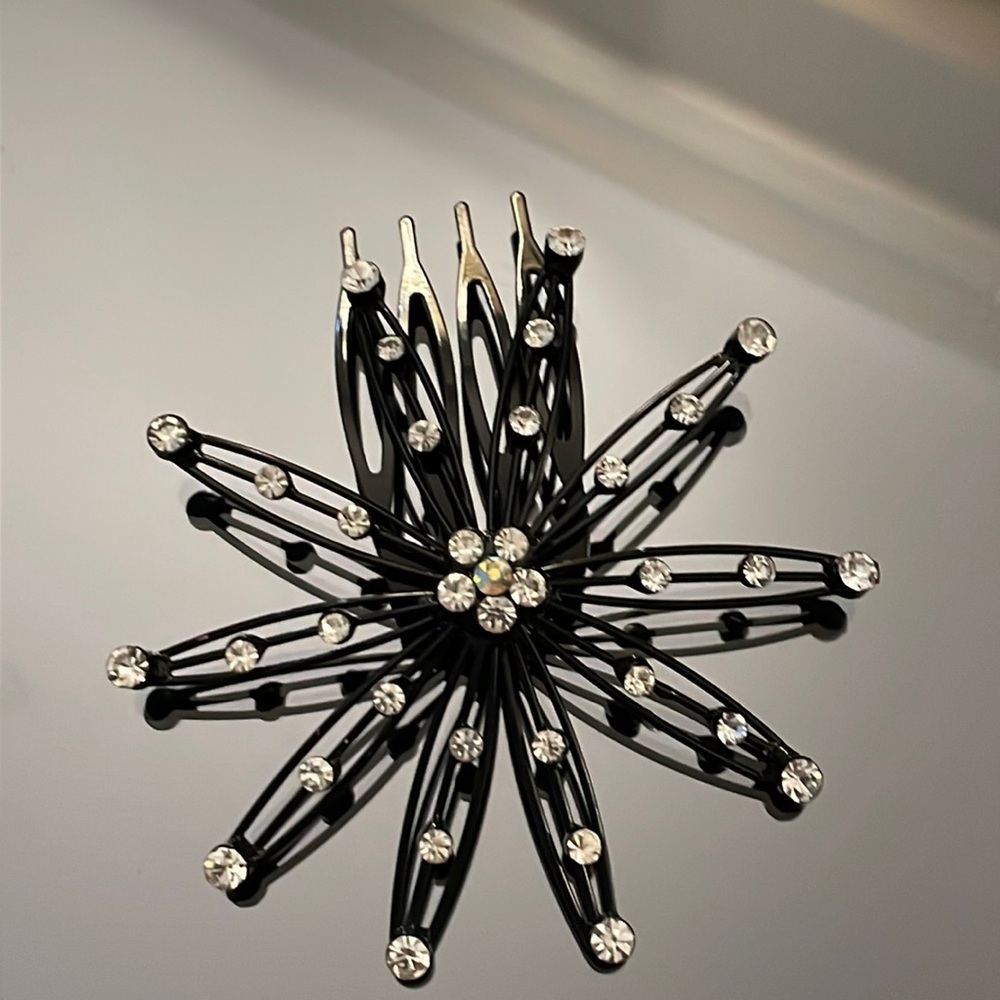 Black & Bling Flower Hair Comb